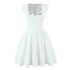 Sweet Lemon Yellow White Flying Sleeves Fishbone Embroidery Mini Dress - White - View 1