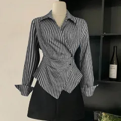 New European And American-style Long-sleeve Shirt Cardigan With An Asymmetrical Design - Black - View 1