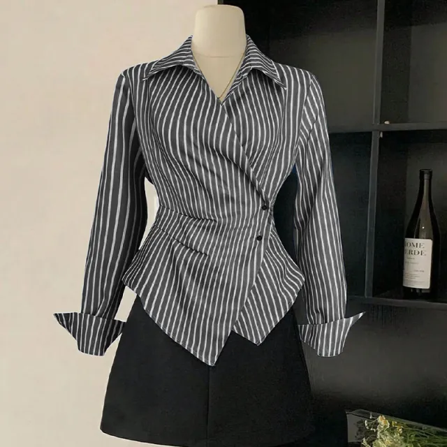 New European And American style Long sleeve Shirt Cardigan With An Asymmetrical Design Black - Shop at LoveMi