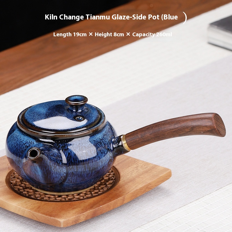 Wooden Handle Pot Blue