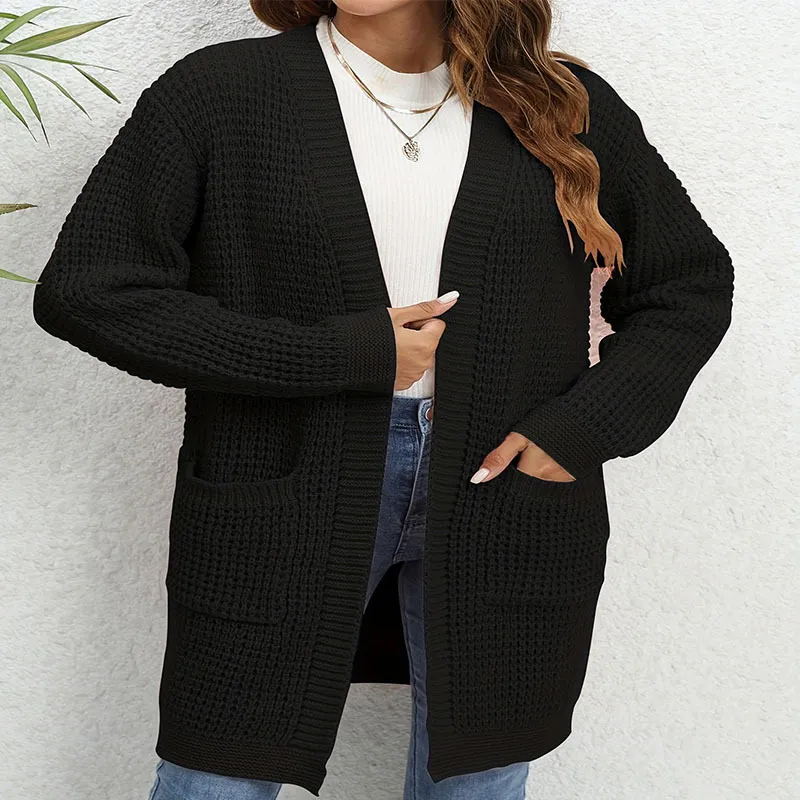 Womens Knitted Long Cable Knit Sweater Coat - Black