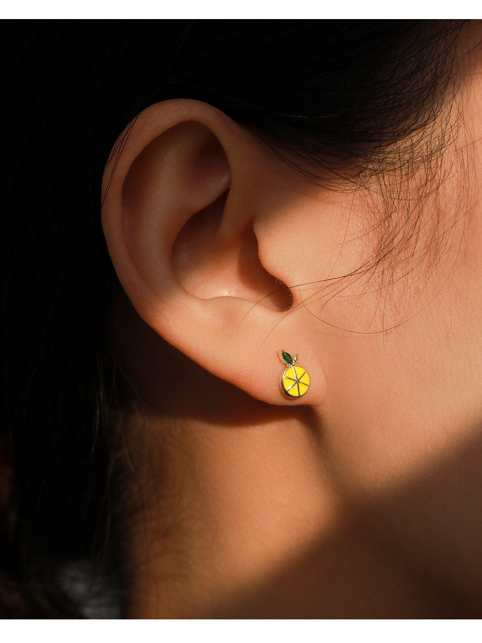 S925 Sterling Silver Cute Lemon Enamel Stud Earrings For Women