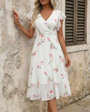 Fashionable Floral-print Chiffon Dress For Women