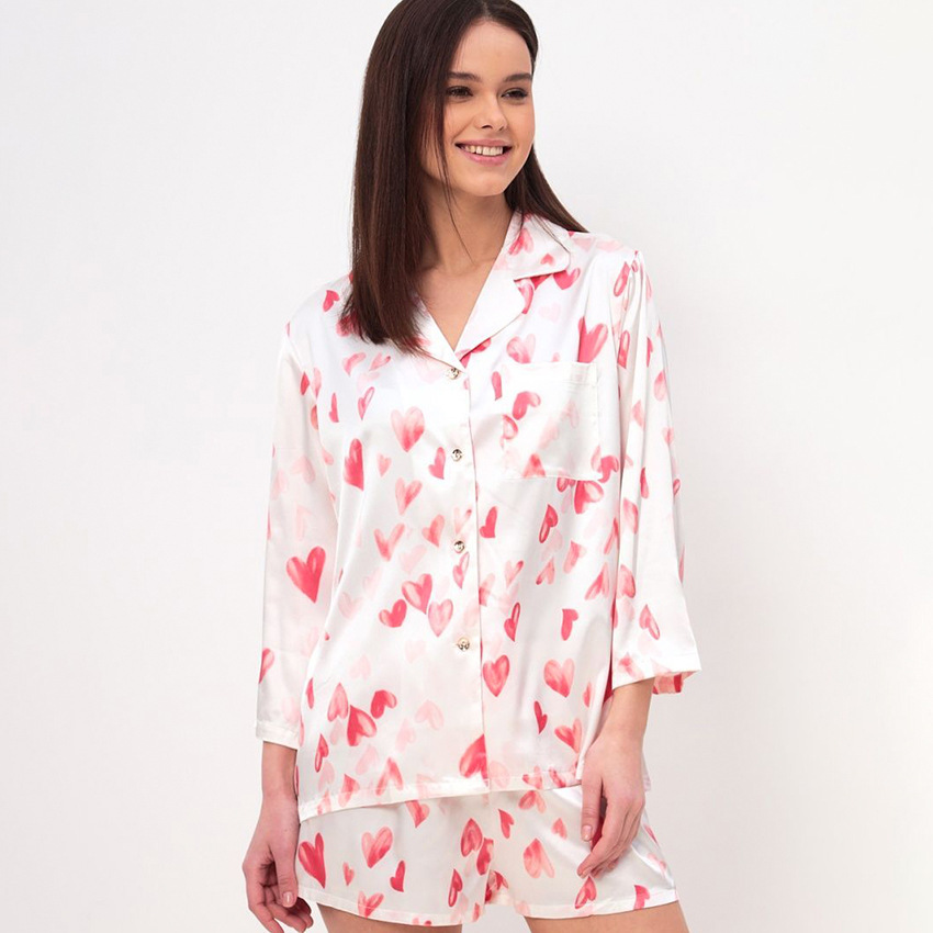 Artificial Silk Heart Printing Loose Home Wear Ice Silk Printing - Shop at LoveMi