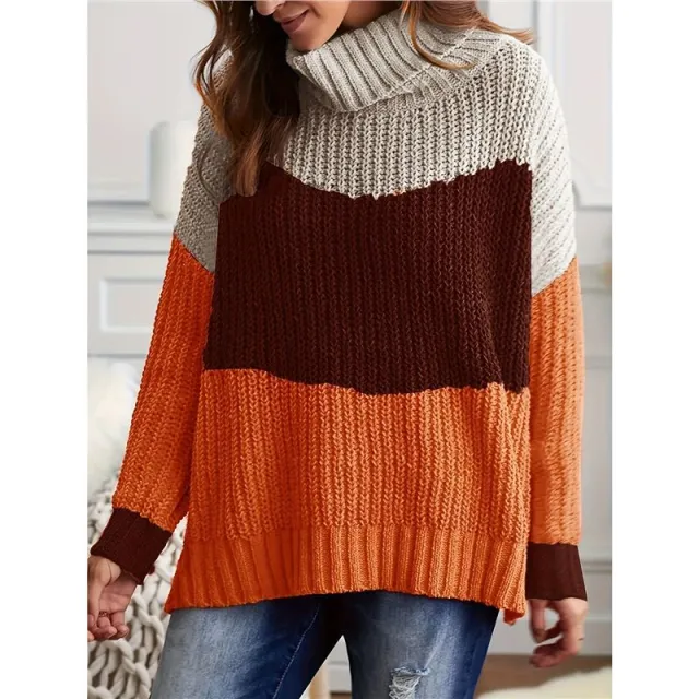 High Collar Color Matching Warm All matching Female Knitted Pullover Sweater Color - Shop at LoveMi