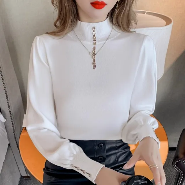Women's Half Turtleneck Pullover Sweaters Bottoming Shirt White - Shop at LoveMi