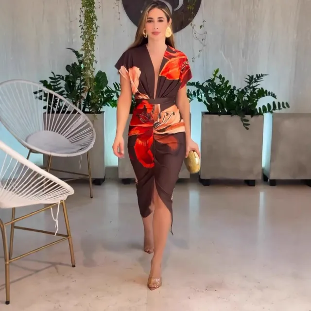 Fashionable Elegant Printed Dress For Women Coffee - Shop at LoveMi