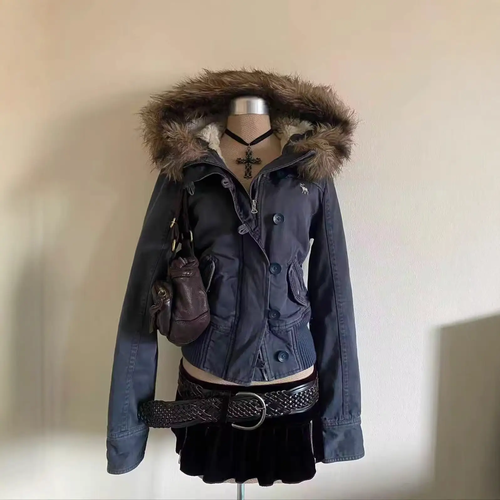 Womens Short Jacket With A Fur-trimmed Hood