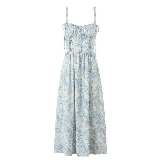 Women's Fashion Personalized Bow Seaside Sling Dress Blue - Shop at LoveMi