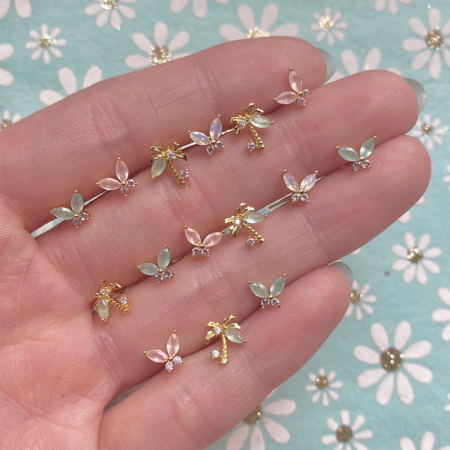 Beach Coconut Tree Stud Earrings Copper Plating 18K Real Gold Earrings