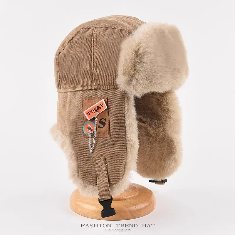 Windproof And Warm Ear Protection Plush Cloth Cotton Hat - Khaki