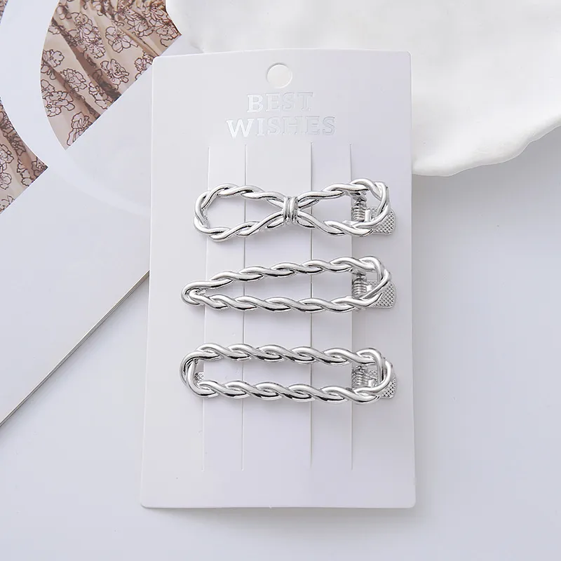 Cold Wind Metal Barrettes Silver Shaped Wave - White Combination A