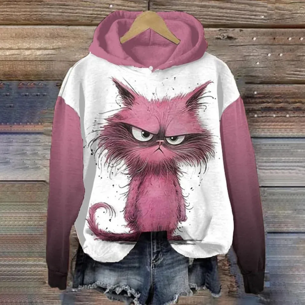 Women's Sweater 3D Digital Printing Animal Cat Oil Painting Pullover Hoodie - 8Style-Xxxxl