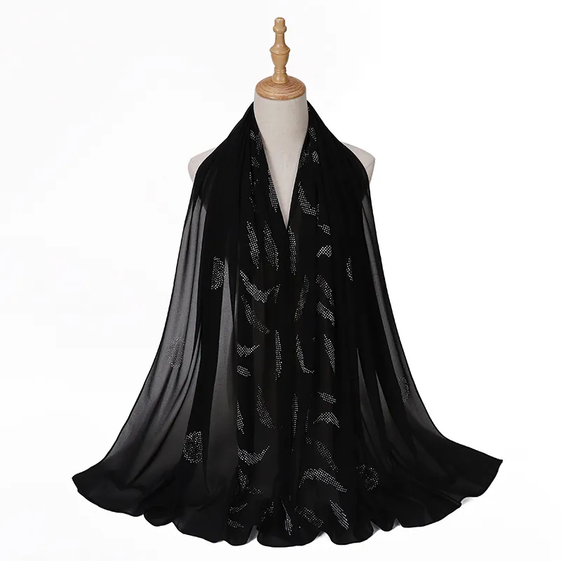 Indonesian Rhinestone Closed-toe Scarf Women's Fashion Wrap Scarf - Black