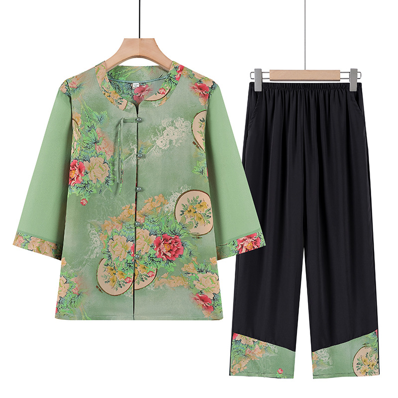 中老年人套装女奶奶夏装短袖妈妈款夏季老人衣服60岁70老太太唐装