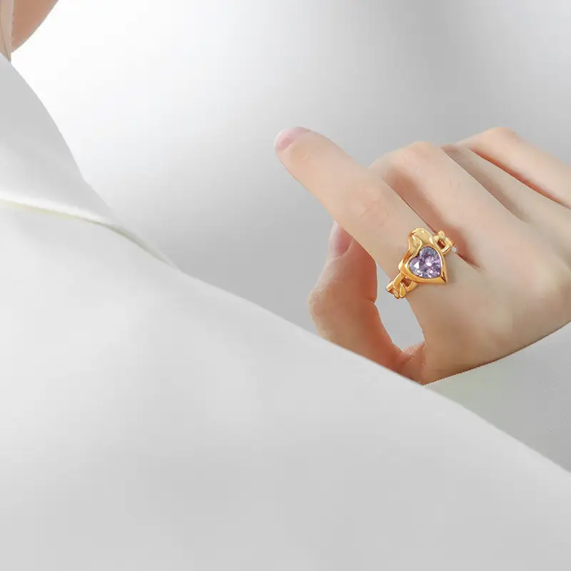Non Fading Titanium Steel Gold-plated Heart-shaped Ring