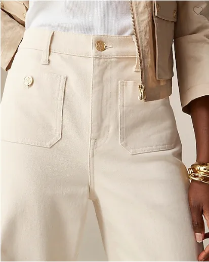 Loose Leisure Washed out Button Slightly Flared Jeans Beige - Shop at LoveMi