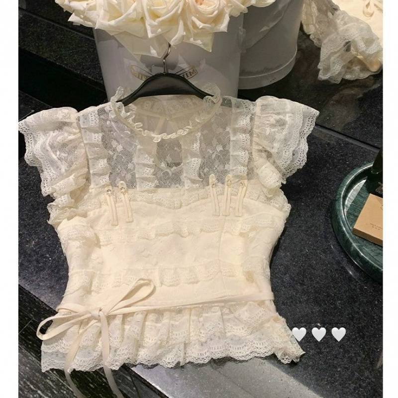 Heavy Industry Self-tie Lace Shirt Flying Sleeve Shirt