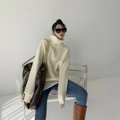 Women's Dacron Zipper Sweater Sweater Loose Outer Wear Bottoming Shirt - Beige - View 1