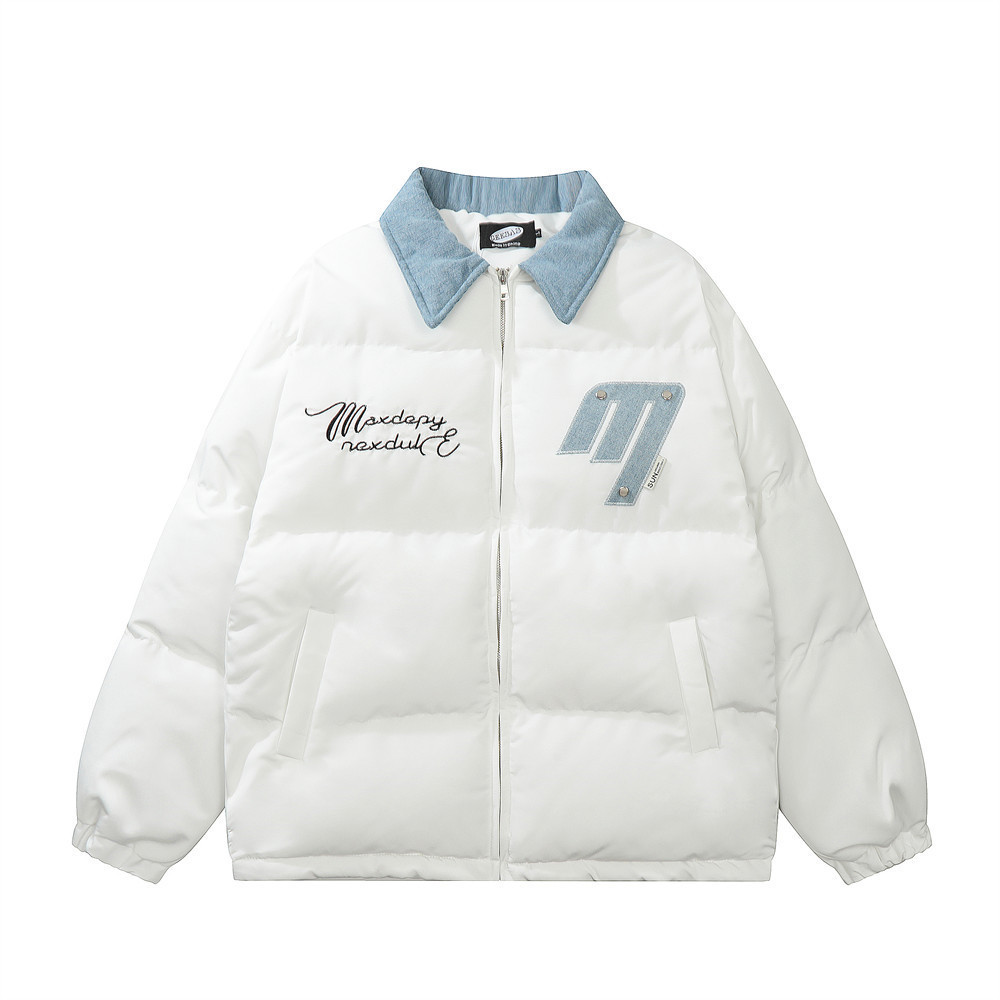 Letter Patch Loose Lapels Color Matching Cotton-padded Jacket
