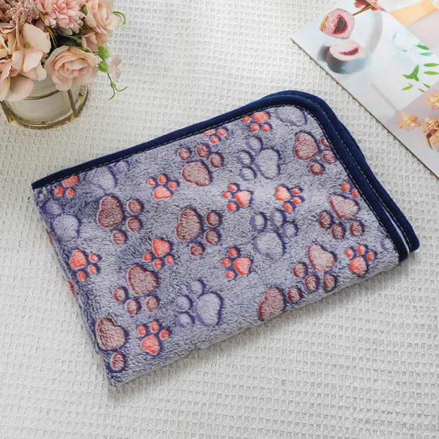 Simple And Versatile Flannel Paw Print Pet Blanket Navy Blue Blanket - Shop at LoveMi