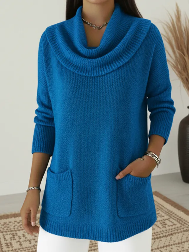 Solid color Pocketed Long sleeve Sweater Blue - Shop at LoveMi