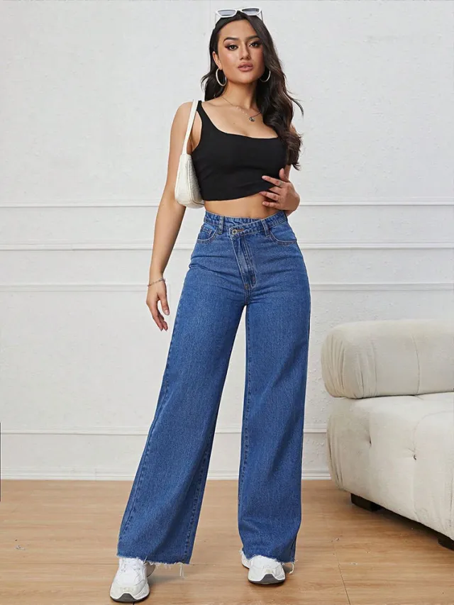 Light Color And Water Scrubbing Casual Narrow Wide Leg Pants Jeans Special Dark Blue - Shop at LoveMi