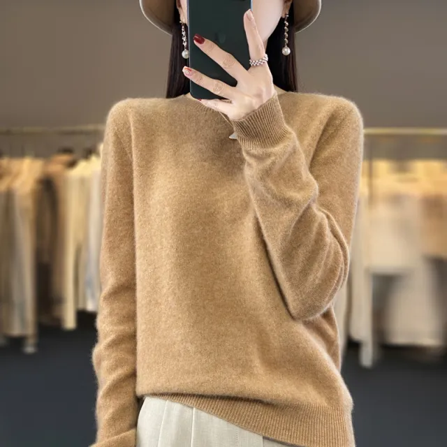 Women's Round Neck Sweater Loose Knitted Bottoming Sweater Golden Camel - Shop at LoveMi