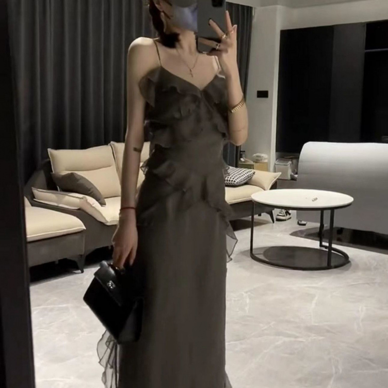 Ruffled Gray Sun-top Dress Women