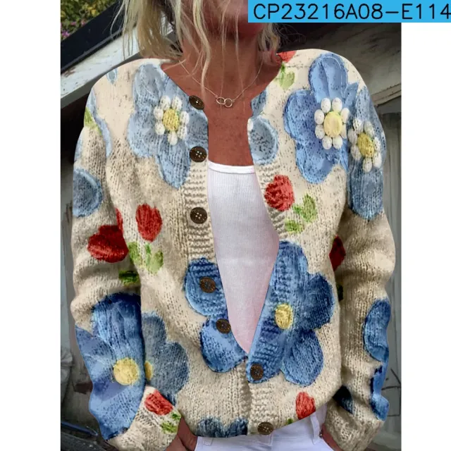 New Women's Autumn And Winter Style Loose 3D Printed Knitted Cardigan Sweater 8 Style - Shop at LoveMi