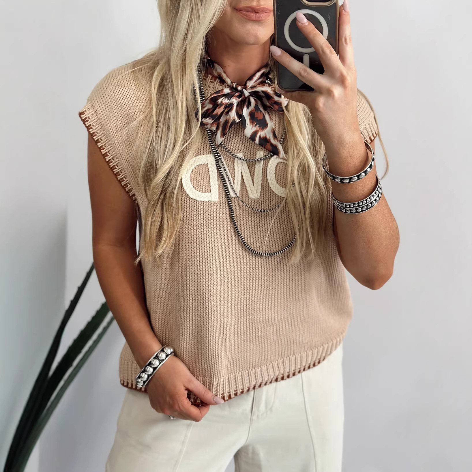 Womens Casual Loose-fitting Letter-print Tank Top