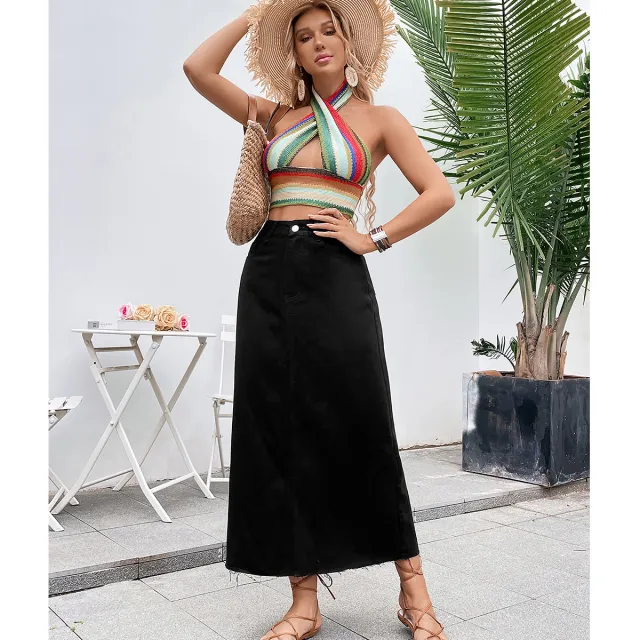 Women's Casual Trend High Waist Slimming Denim Skirt Black - Shop at LoveMi