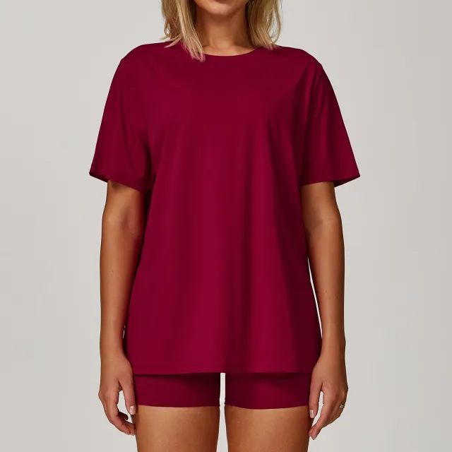 All match Short sleeved Round Neck Loose Casual Quick drying T shirt Red - Shop at LoveMi