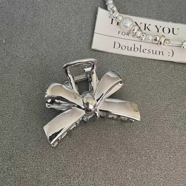 Silver Metal Barrettes Updo Hair Claw Bow - Shop at LoveMi