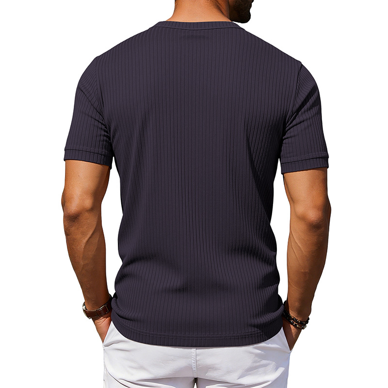 Summer New Men's Henley-Neck Ribbed T-Shirt