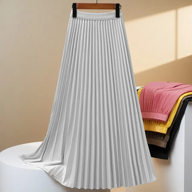 Women's Solid Color Fashion Pleated High Waist Pleated Skirt Silver - Shop at LoveMi