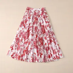 Floral Butterfly Pastoral Print Skirt - Red - View 1