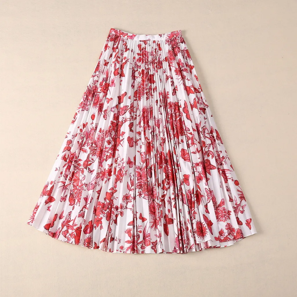 Floral Butterfly Pastoral Print Skirt - Red