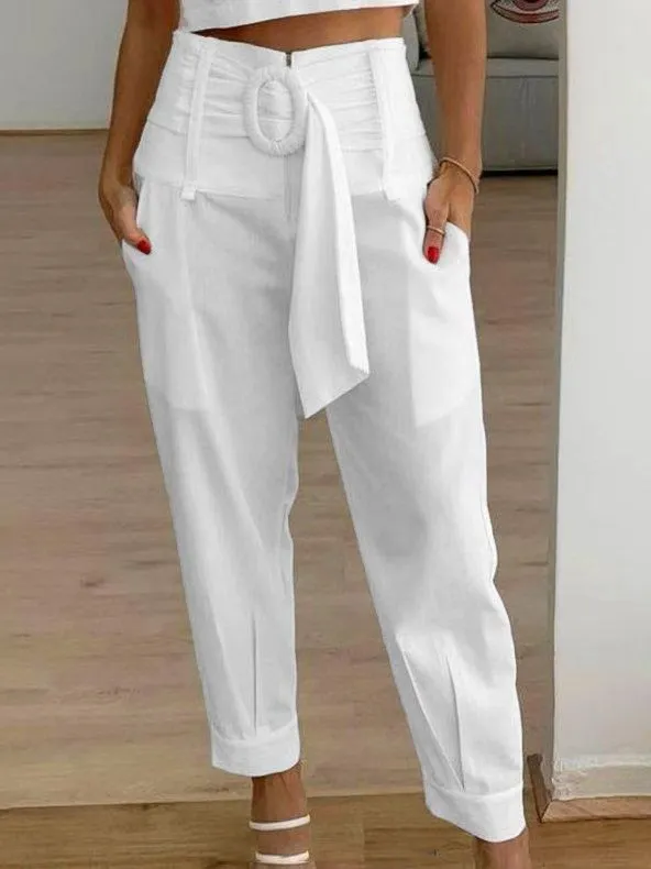 Linen Casual Pants Women's Cropped Pants White - Shop at LoveMi