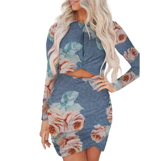 European And American Women's Clothing Dress Spring Blue Flowers - Shop at LoveMi