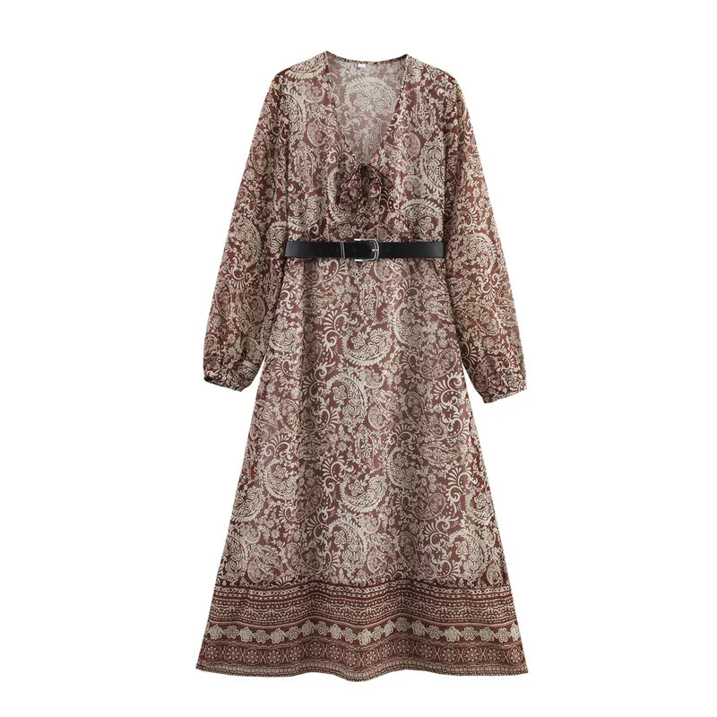 Laminated Decoration Printing Midi Skirt Dress
