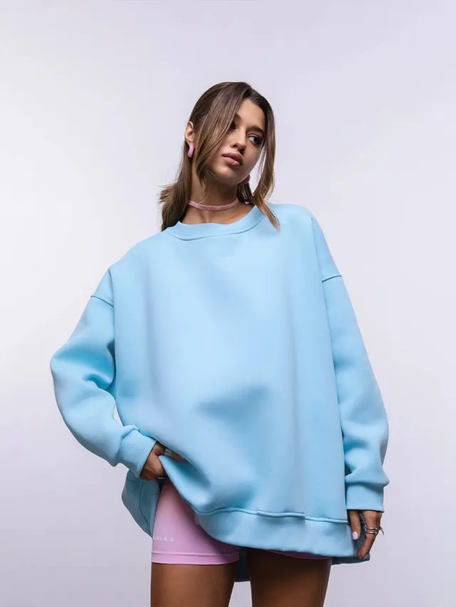 New Women's Polar Fleece Brushed Hoody Casual Round Neck Sweater Sky Blue - Shop at LoveMi