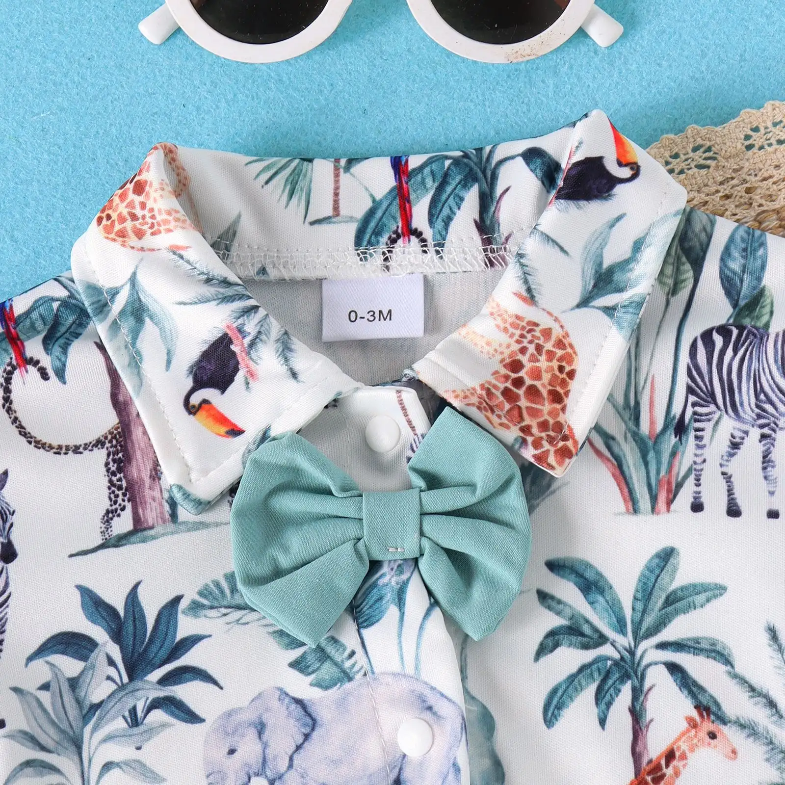 Baby Animal Pattern Lapel Bow Overalls