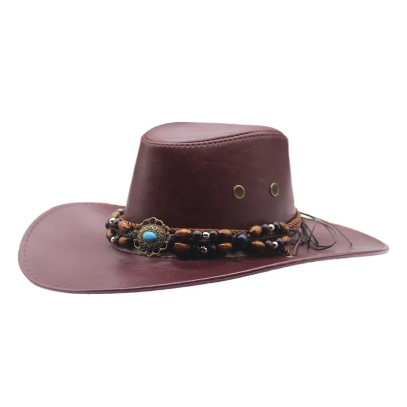 Female Big Brim Sun-proof Western Cowboy Hat - Wine