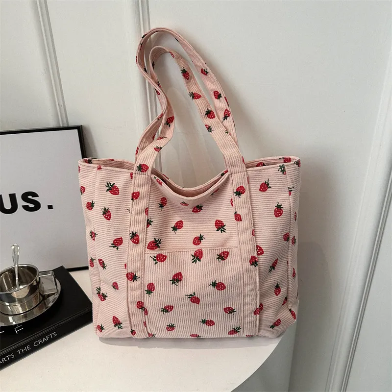 Portable Tote Bag Large Capacity Beautiful Simple Fashion Preppy Style Casual Cool Shoulder Bag - Pink