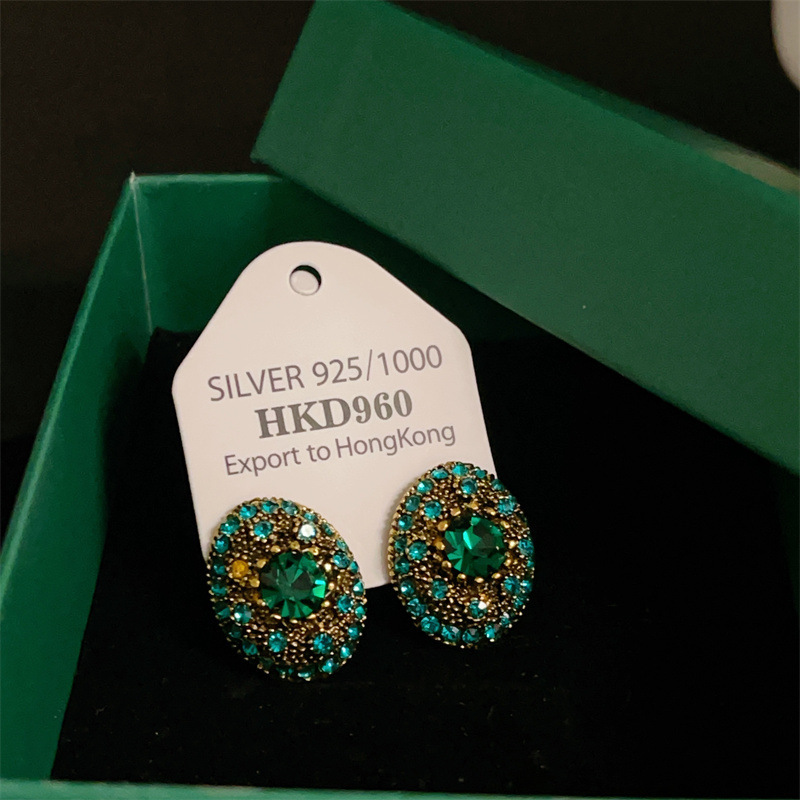 Colored Gems Hand-inlaid Chain Agate Zircon Earrings