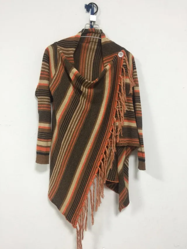 Long Slim Fit Fashion Tassel Stripe Coat Sweater Orange - Shop at LoveMi