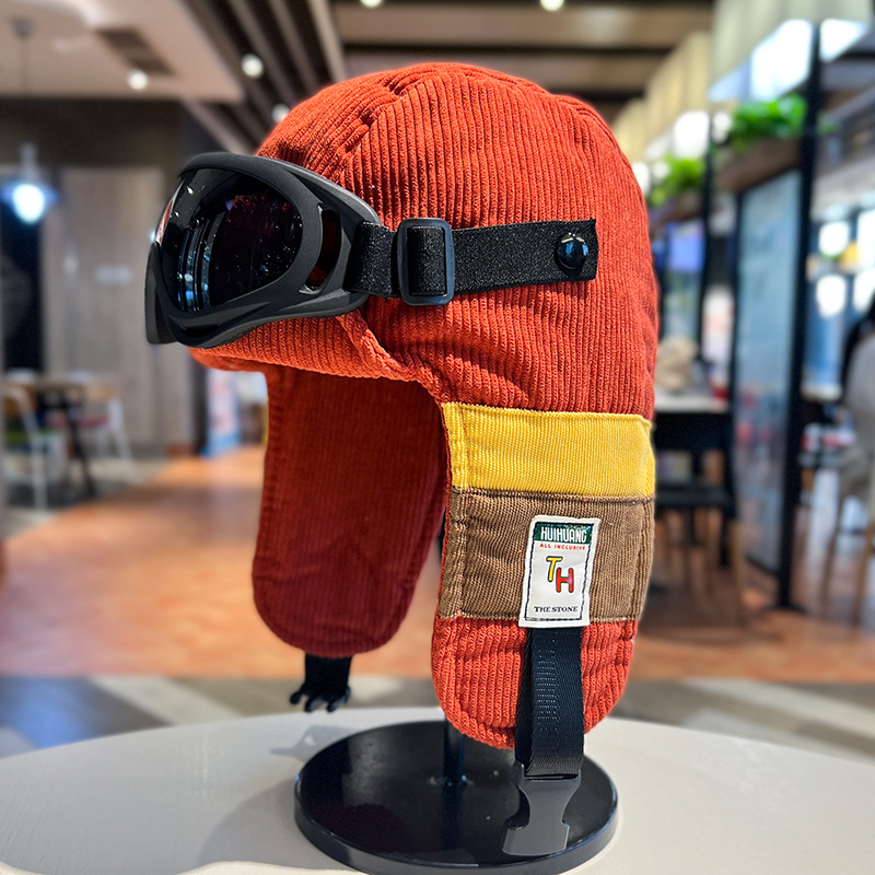 Pilot Hat Corduroy Warm Ear Protection Ushanka