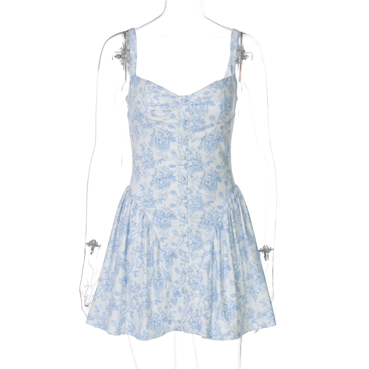 Midi Slip Dress With Patchwork Buttons Blue - Shop at LoveMi