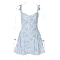 Midi Slip Dress With Patchwork Buttons - Blue - View 1